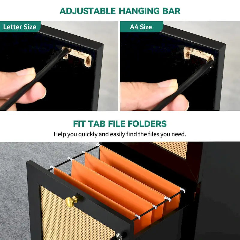 Archivador vertical de ratán de 15 pulgadas de profundidad con 4 cajones y cerradura