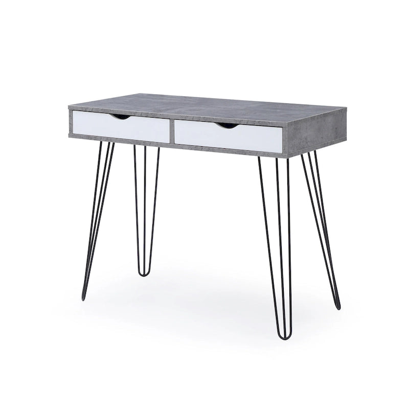 Escritorio gris de oficina en casa Mid-Century Modern con 2 cajones