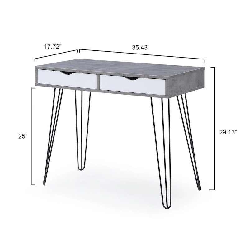 Escritorio gris de oficina en casa Mid-Century Modern con 2 cajones