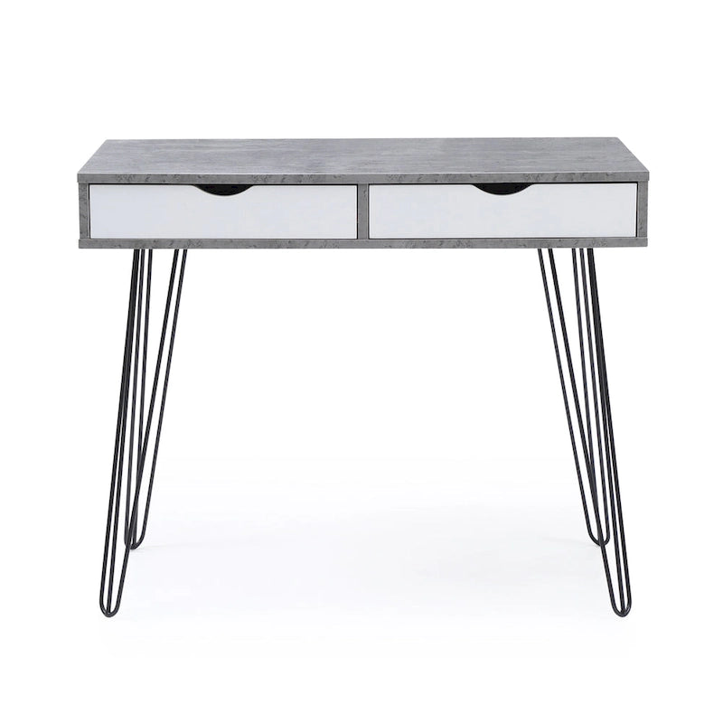 Escritorio gris de oficina en casa Mid-Century Modern con 2 cajones