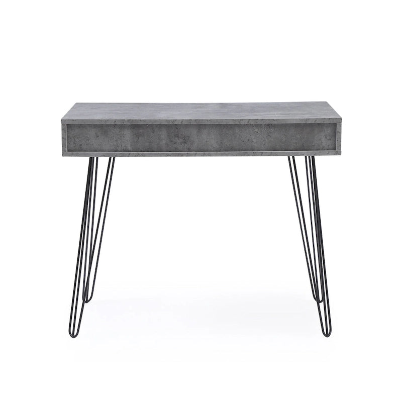 Escritorio gris de oficina en casa Mid-Century Modern con 2 cajones