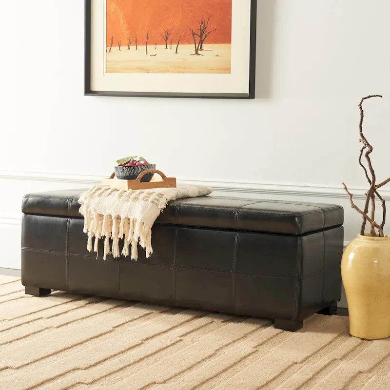 Banco de almacenamiento de cuero/madera Bicast - 46.9 x 18.3 x 16.7 - 47Wx18Dx17H