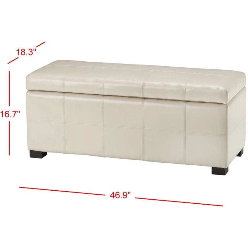 Banco de almacenamiento de cuero/madera Bicast - 46.9 x 18.3 x 16.7 - 47Wx18Dx17H