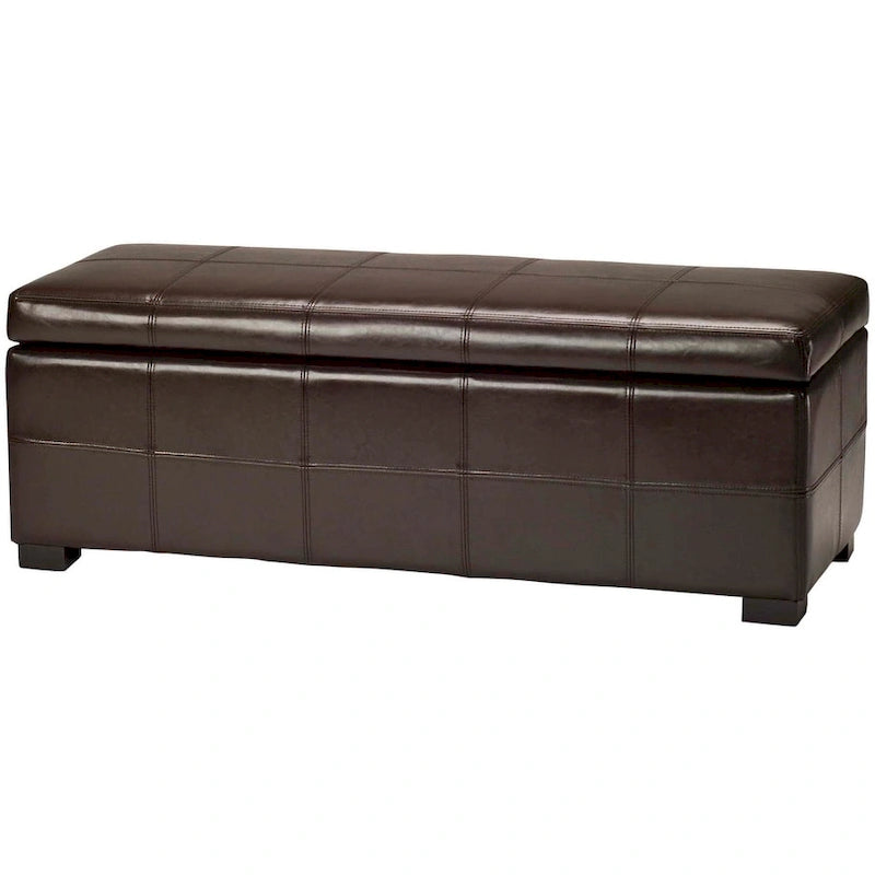 Banco de almacenamiento de cuero/madera Bicast - 46.9 x 18.3 x 16.7 - 47Wx18Dx17H