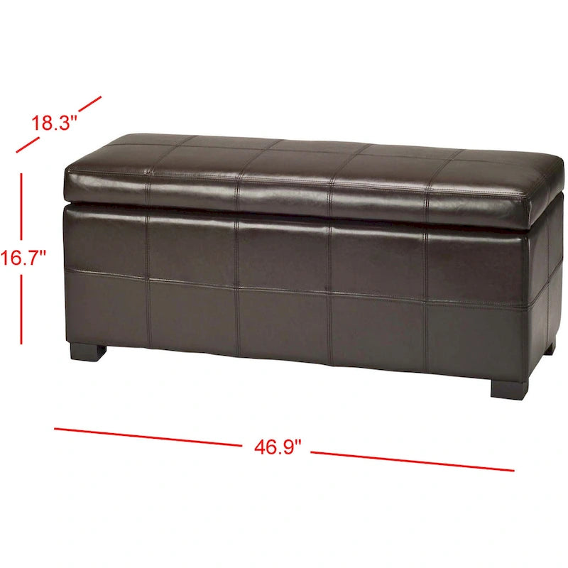 Banco de almacenamiento de cuero/madera Bicast - 46.9 x 18.3 x 16.7 - 47Wx18Dx17H