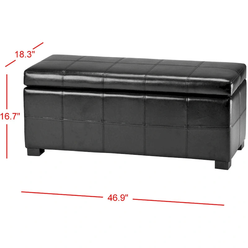 Banco de almacenamiento de cuero/madera Bicast - 46.9 x 18.3 x 16.7 - 47Wx18Dx17H