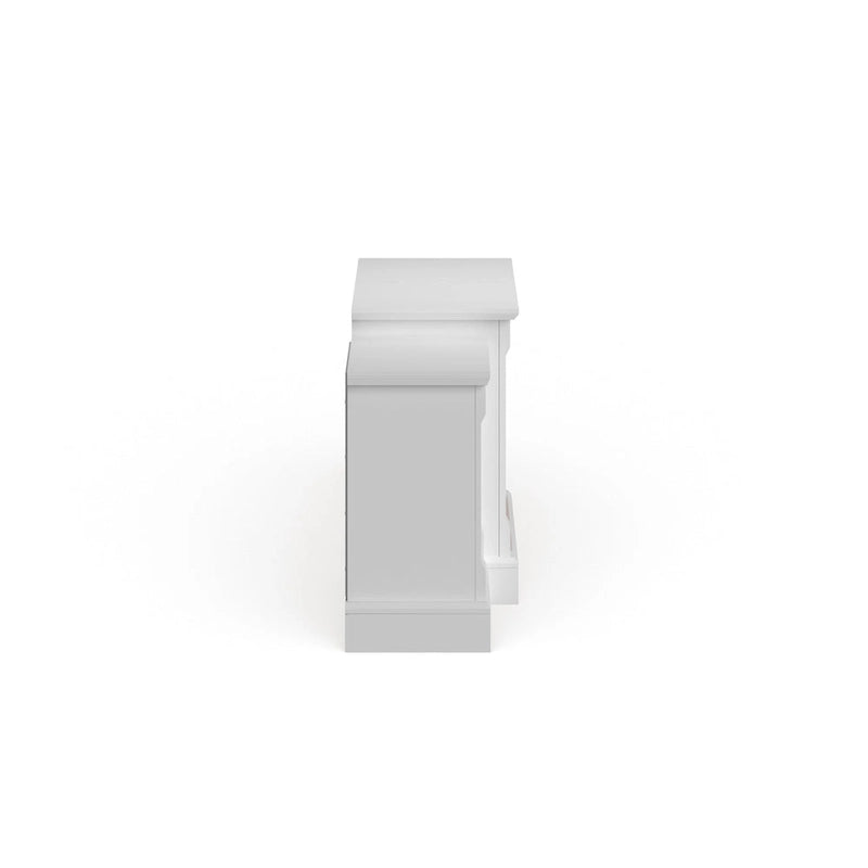 Chimenea eléctrica LED con control remoto, repisa de piedra blanca y almacenamiento