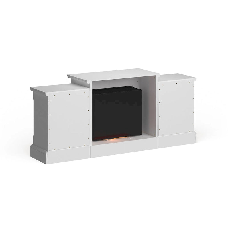 Chimenea eléctrica LED con control remoto, repisa de piedra blanca y almacenamiento