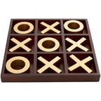 Juego de Tres en Raya de Madera Marrón con Piezas Doradas de X y O