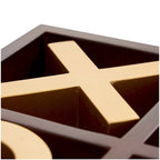 Juego de Tres en Raya de Madera Marrón con Piezas Doradas de X y O