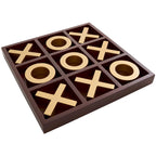 Juego de Tres en Raya de Madera Marrón con Piezas Doradas de X y O