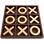 Juego de Tres en Raya de Madera Marrón con Piezas Doradas de X y O