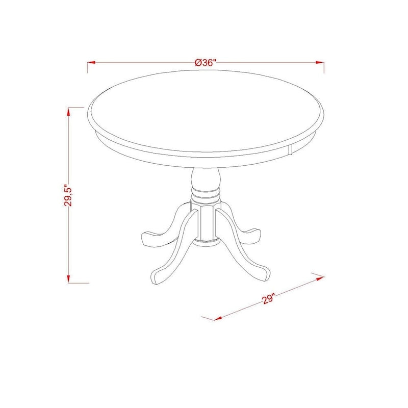 Mesa de comedor redonda de madera maciza con base de pedestal, 36x36 pulgadas