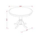 Mesa de comedor redonda de madera maciza con base de pedestal, 36x36 pulgadas