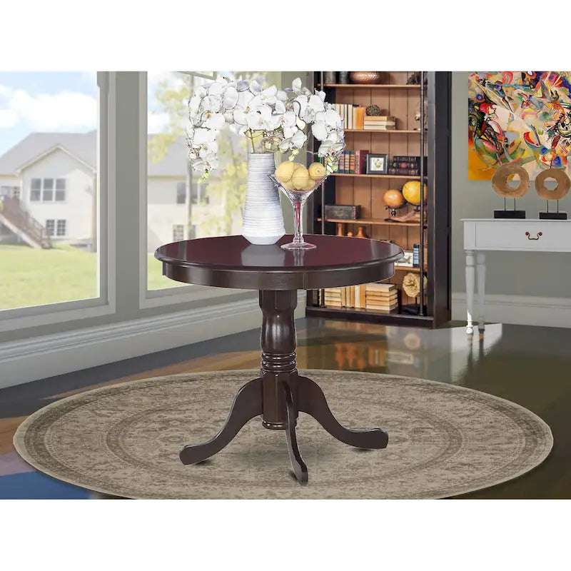 Mesa de comedor redonda de madera maciza con base de pedestal, 36x36 pulgadas