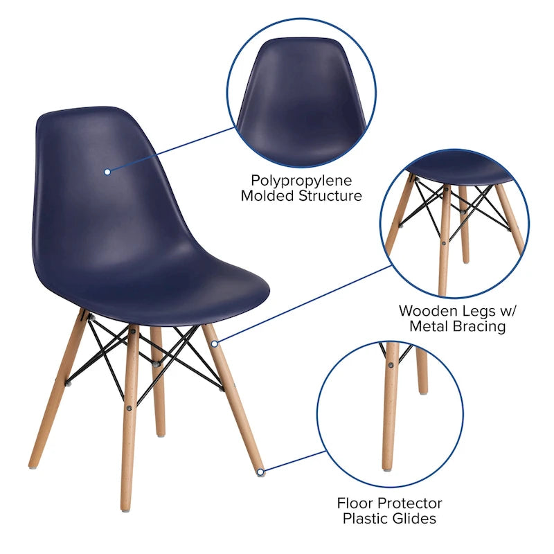 Silla de plástico con patas de madera
