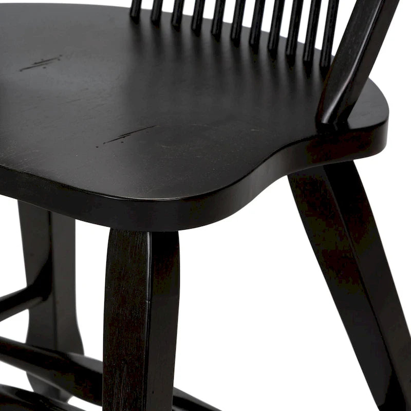 Silla de comedor rústica negra con respaldo de paja (paquete de 2)
