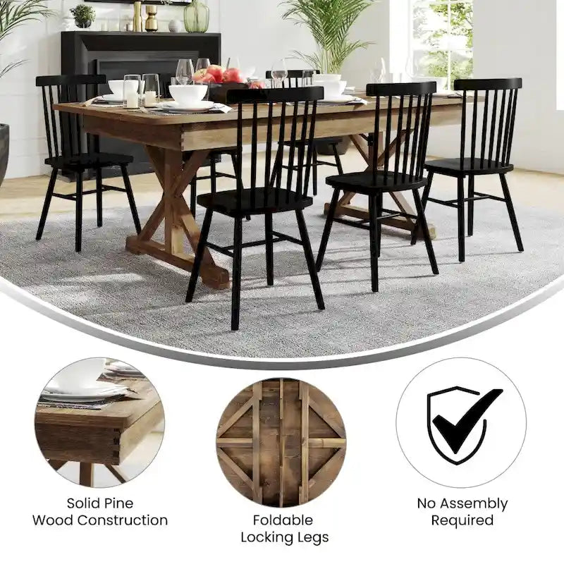 Mesa de comedor plegable rectangular rústica antigua de pino macizo de 7' x 40