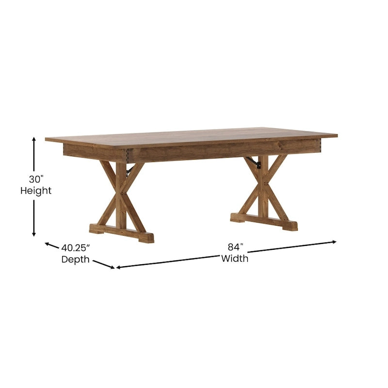 Mesa de comedor plegable rectangular rústica antigua de pino macizo de 7' x 40