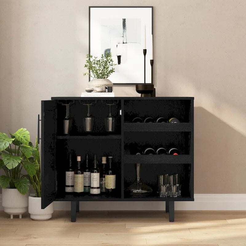 Aparador y mueble bar con almacenamiento abierto y cerrado