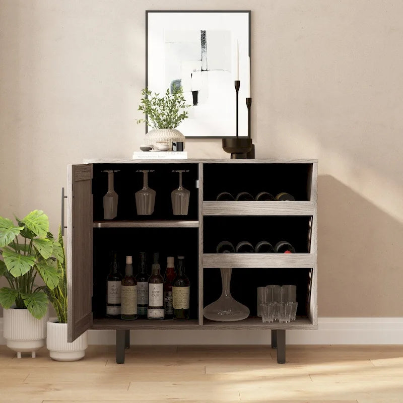Aparador y mueble bar con almacenamiento abierto y cerrado