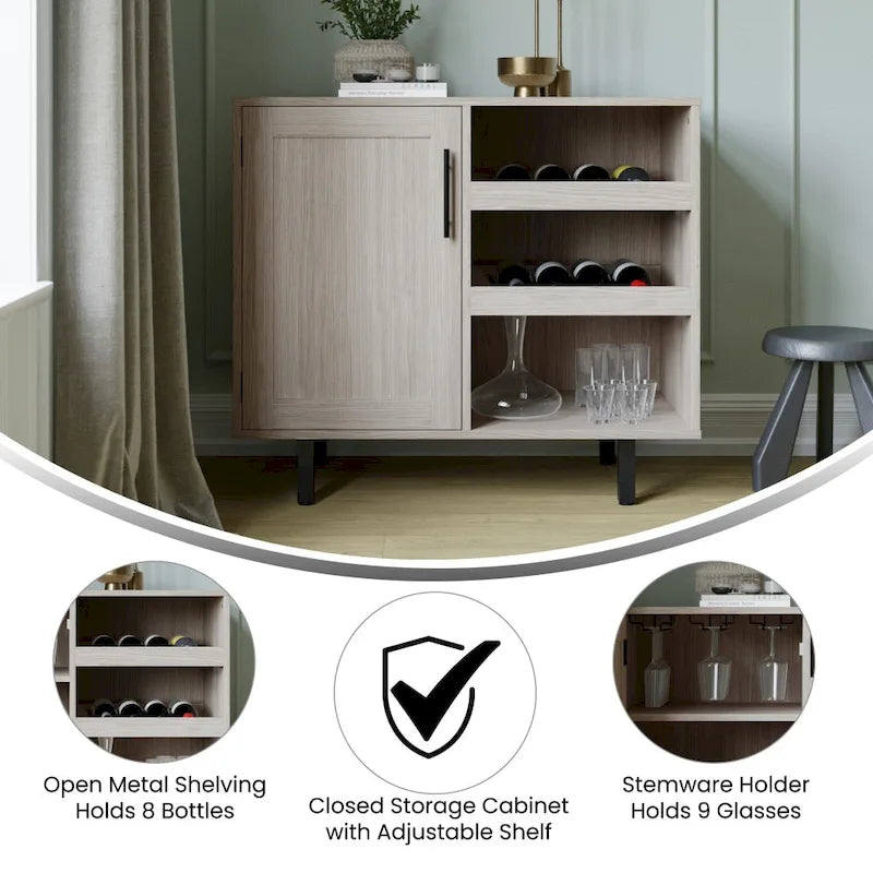 Aparador y mueble bar con almacenamiento abierto y cerrado