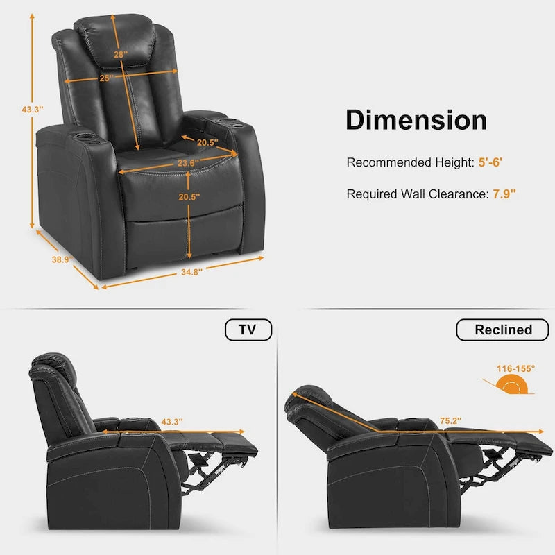 Sillón reclinable eléctrico, butaca de cine en casa con reposacabezas ajustable y mesa auxiliar HTS422