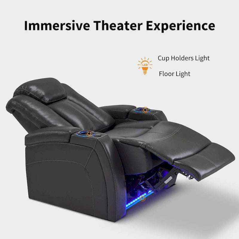 Sillón reclinable eléctrico, butaca de cine en casa con reposacabezas ajustable y mesa auxiliar HTS422