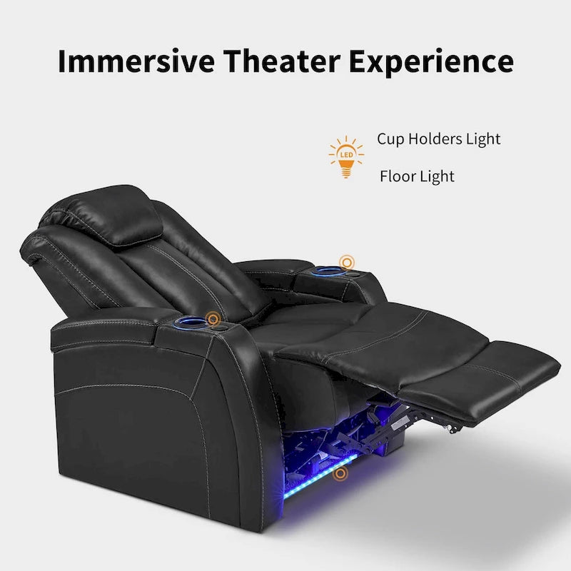 Sillón reclinable eléctrico, butaca de cine en casa con reposacabezas ajustable y mesa auxiliar HTS422