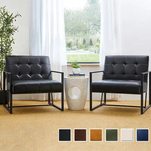 Sillón decorativo capitoné de piel sintética de mediados de siglo de 29.50" de ancho - 29.5" an. x 30.5" al. x 29.25" prof.