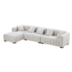 Sofá modular tapizado en terciopelo con capitoné y chaise longue izquierda