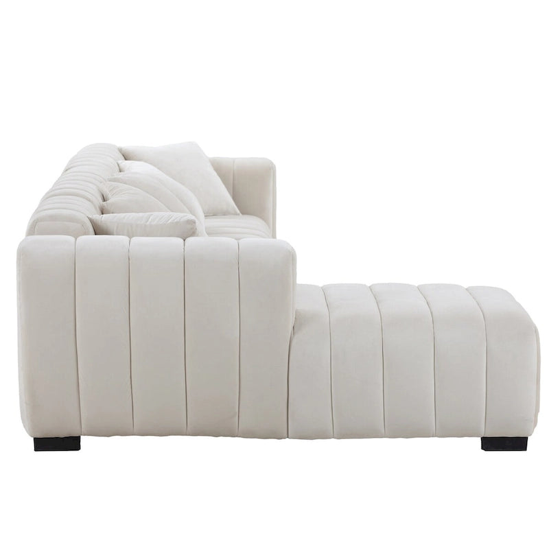 Sofá modular tapizado en terciopelo con capitoné y chaise longue izquierda