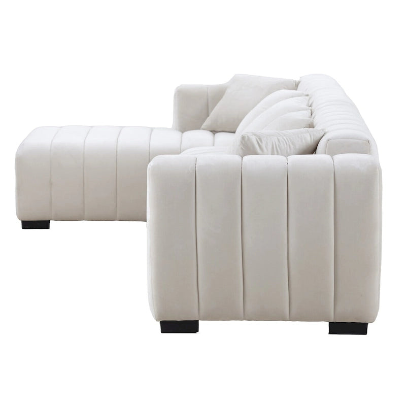 Sofá modular tapizado en terciopelo con capitoné y chaise longue izquierda