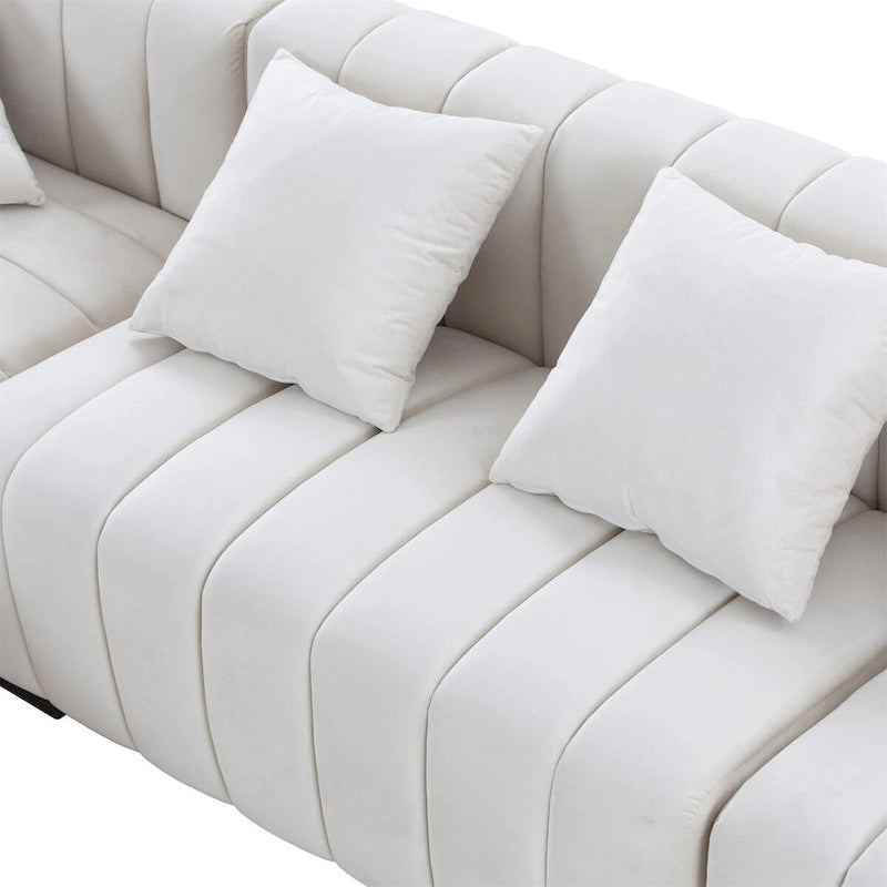 Sofá modular tapizado en terciopelo con capitoné y chaise longue izquierda