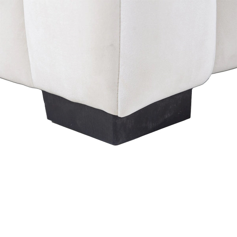 Sofá modular tapizado en terciopelo con capitoné y chaise longue izquierda