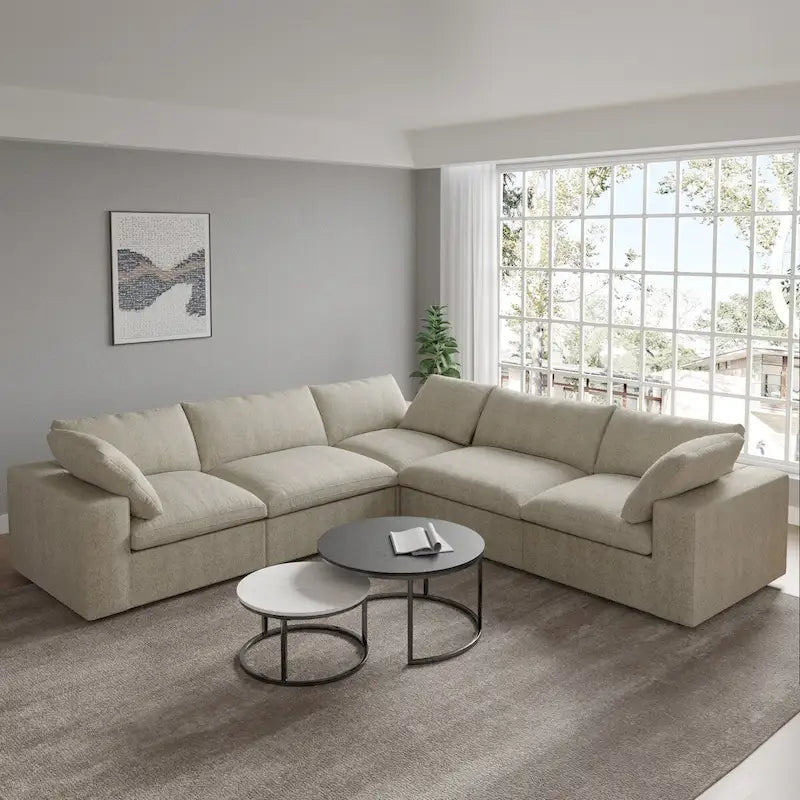 Sofá Seccional Modular Convertible, Sofá Esquinero de 5 Plazas con Almohadas, 2 Sofás Minimalistas de 120,45 para Sala de Estar