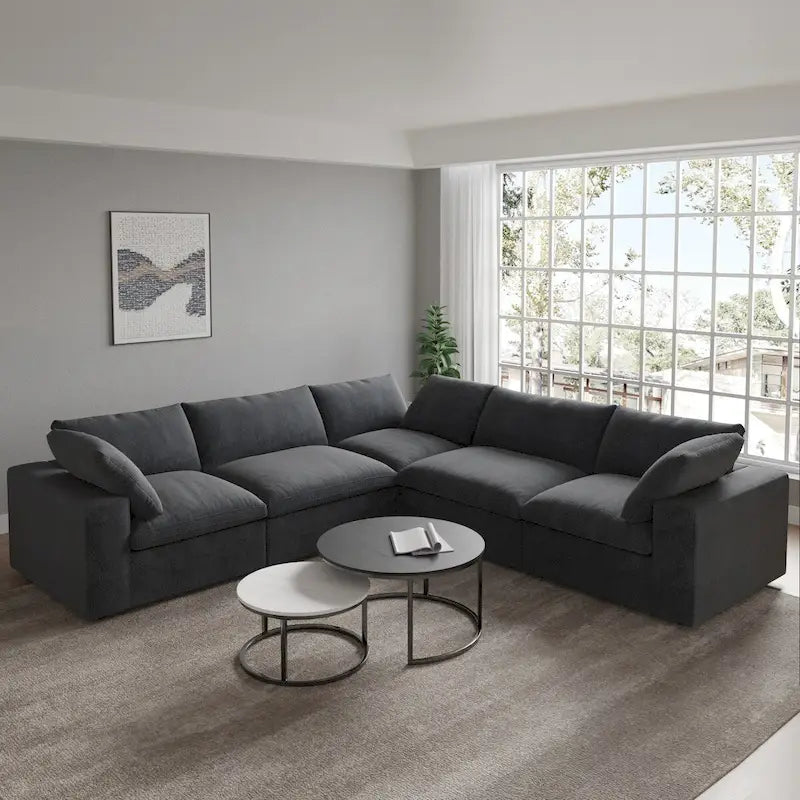 Sofá Seccional Modular Convertible, Sofá Esquinero de 5 Plazas con Almohadas, 2 Sofás Minimalistas de 120,45 para Sala de Estar