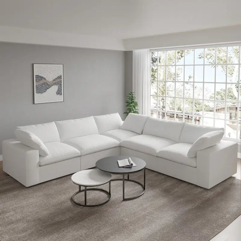 Sofá Seccional Modular Convertible, Sofá Esquinero de 5 Plazas con Almohadas, 2 Sofás Minimalistas de 120,45 para Sala de Estar
