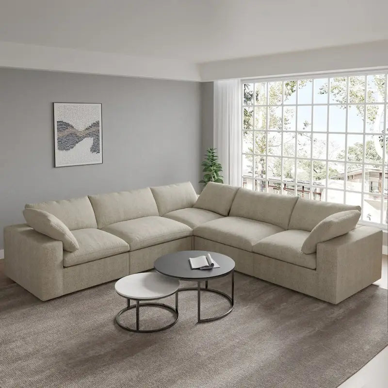 Sofá Seccional Modular Convertible, Sofá Esquinero de 5 Plazas con Almohadas, 2 Sofás Minimalistas de 120,45 para Sala de Estar