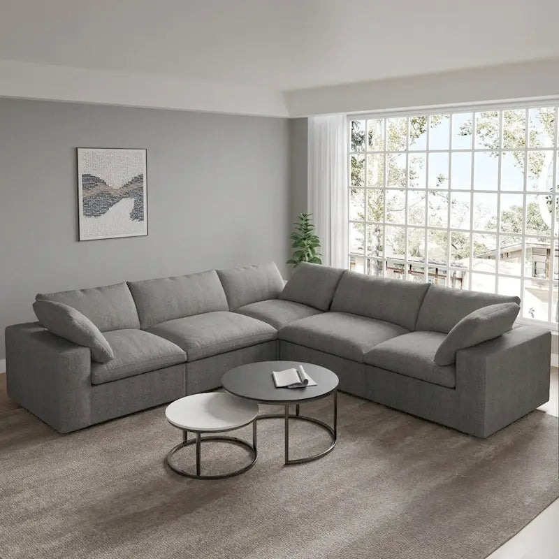 Sofá Seccional Modular Convertible, Sofá Esquinero de 5 Plazas con Almohadas, 2 Sofás Minimalistas de 120,45 para Sala de Estar