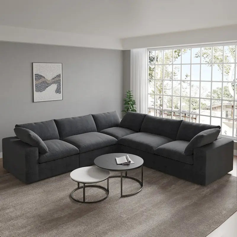 Sofá Seccional Modular Convertible, Sofá Esquinero de 5 Plazas con Almohadas, 2 Sofás Minimalistas de 120,45 para Sala de Estar