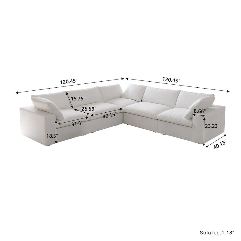 Sofá Seccional Modular Convertible, Sofá Esquinero de 5 Plazas con Almohadas, 2 Sofás Minimalistas de 120,45 para Sala de Estar