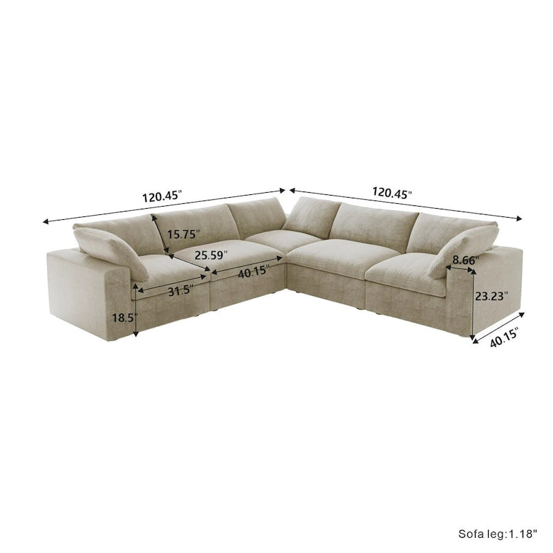 Sofá Seccional Modular Convertible, Sofá Esquinero de 5 Plazas con Almohadas, 2 Sofás Minimalistas de 120,45 para Sala de Estar