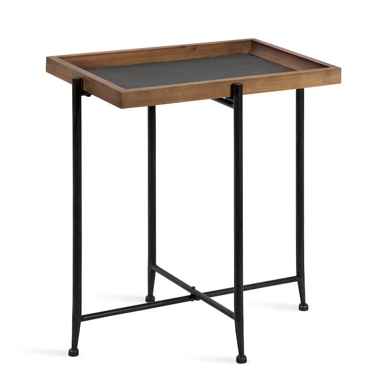Mesa auxiliar de madera y hierro - 19.75x13.5x23.25