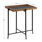 Mesa auxiliar de madera y hierro - 19.75x13.5x23.25