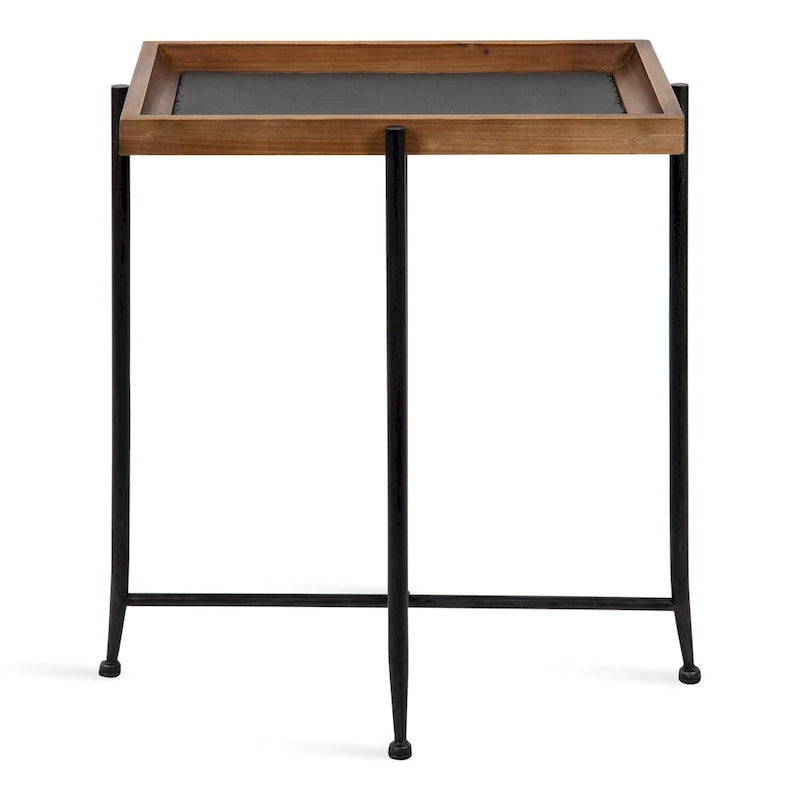 Mesa auxiliar de madera y hierro - 19.75x13.5x23.25