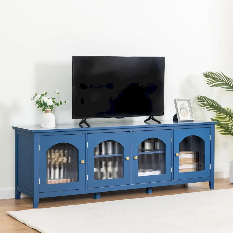 Mueble de TV de 71 pulgadas moderno de madera maciza con puertas de vidrio
