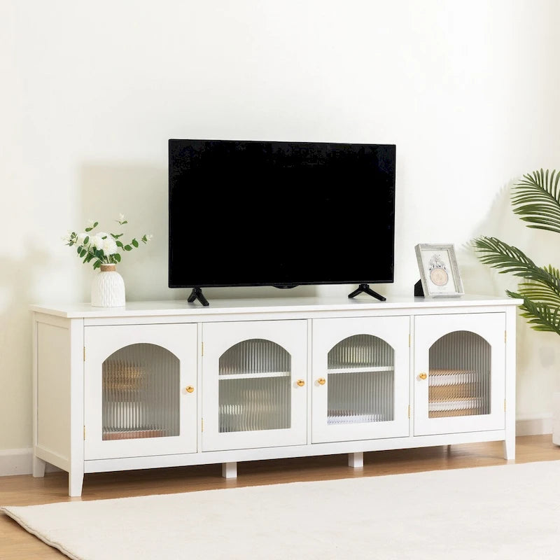 Mueble de TV de 71 pulgadas moderno de madera maciza con puertas de vidrio