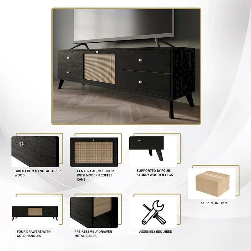 Mueble TV Consola Negro Moderno de Mediados de Siglo