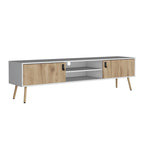 Mueble de TV bicolor con dos armarios y estantes